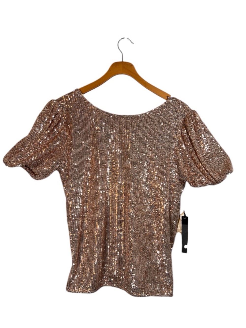 S.C. Society Sequin Puff Sleeve Scoop Back Top Size S Rose Gold  Party Festival